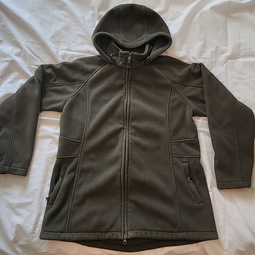 Duluth Trading Co Womens Dark Green Hooded Jacket Polarfleece